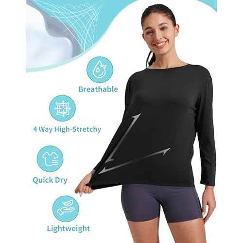 Pioneer Camp Women's Bamboo Viscose Long Sleeve Workout Shirts Back Loose Fit Boat Neck Yoga Athletic T-Shirts Casual Tops