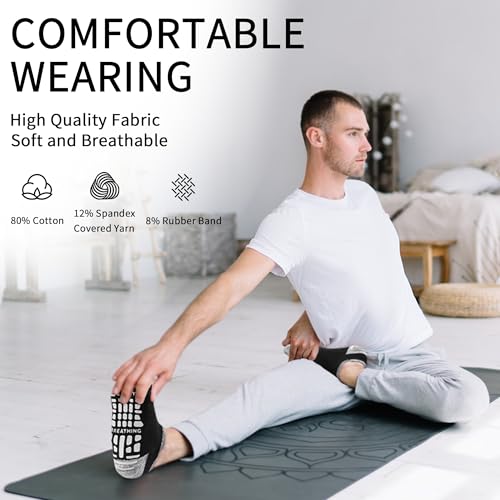 Men's Grip Socks 3 Pairs Non Slip Yoga & Pilates Socks Black White Grey - Size 12-14