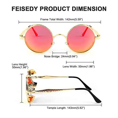 FEISEDY Retro Steampunk Polarized Sunglasses for Men Women, Round Metal Frame Gothic Vintage Style B2820