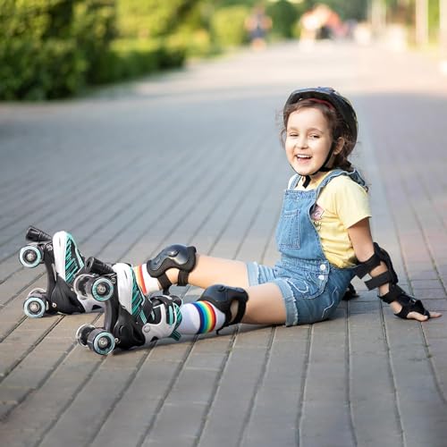 Kids Adjustable Roller Skates Cyan Medium-Big Size 13J-3 US - Safe & Comfortable