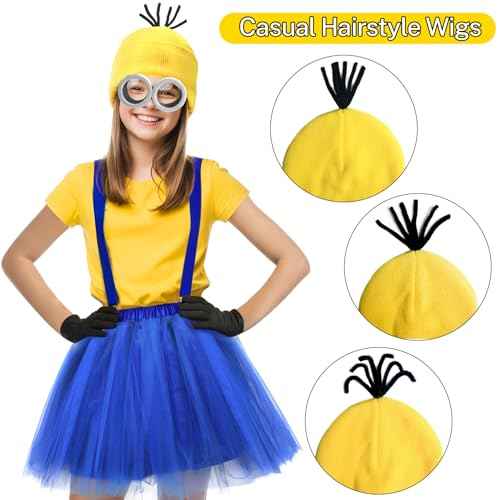 5 PCS Adult Kids girls Halloween Costume,Goggles/Beanie/Tutu/Suspenders/Gloves Halloween Accessories Cosplay Party Set