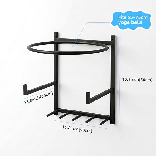 Wall Mounted Yoga Ball & Mat Storage Rack Organizer for Home Gym