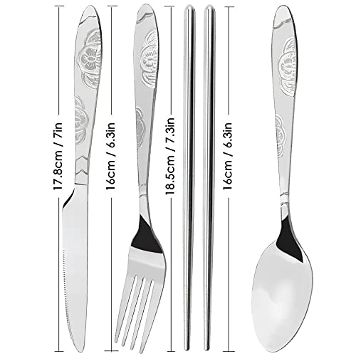 3 Pack Camping Silverware Set with Carrying Case - Red, Green, Orange Stainless Steel Flatware