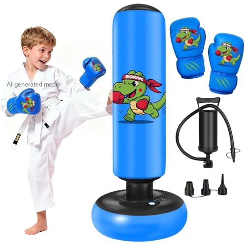Kids Punching Bag Set with Dinosaur Design, Gloves & Pump - 48 Inches