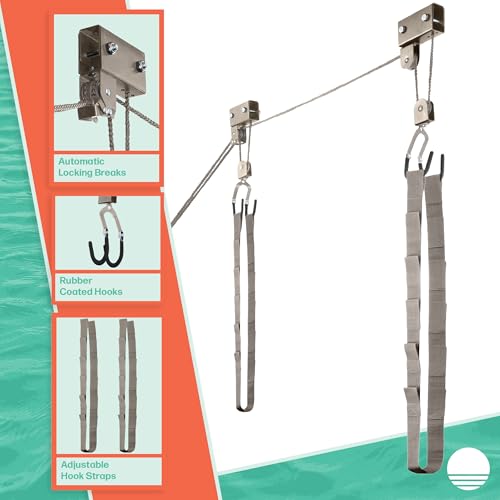 Kayak Storage Hoist System with Overhead Pulley for Garage or Shed