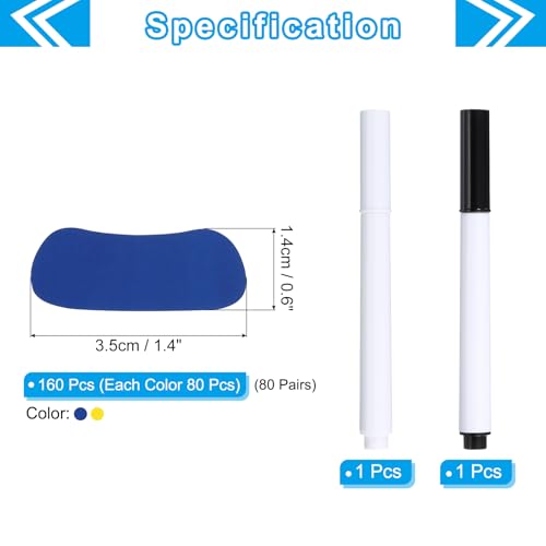 Sports Eye Black Stickers for Game Day - Blue and Yellow, 80 Pairs with Pencil