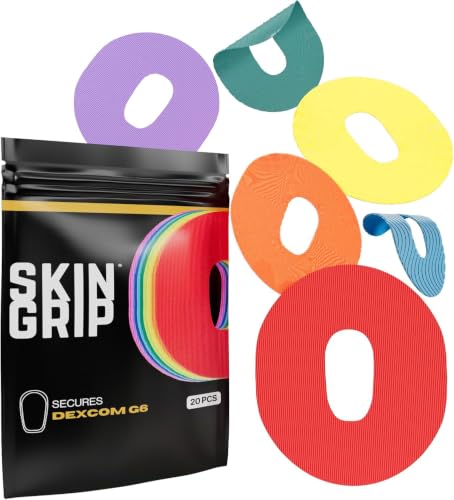 Skin Grip Adhesive Patches for Dexcom G6 - Multi-colored, Firm Hold, 20 Pack