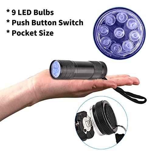 10 Pcs UV Black Light Flashlights Bulk, 9 Led 395-400nm Mini Blacklight Handheld Portable Torch Pet Urine Detector for Bed Bug, Hair, Dog Cat Urine and Stains Batteries Included
