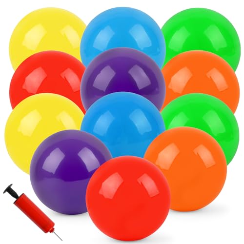 12Pcs 8.5Inch Inflatable Bouncy Balls with Hand Pump - Kids Outdoor & Indoor Play - 6 Colors