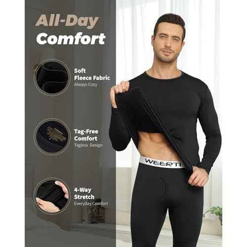 WEERTI Thermal Underwear for Men Long Johns with Fleece Lined Base Layer Men Cold Weather Top Bottom