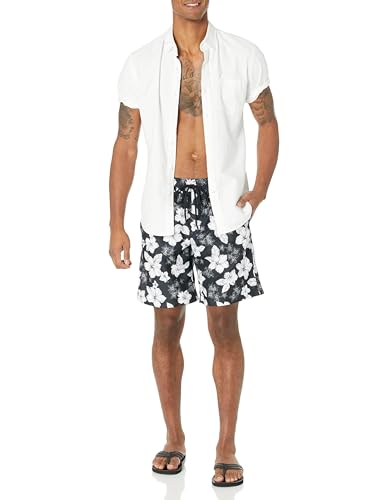 Men's 9-Inch Quick-Dry Breathable Swim Trunks with Mesh Liner - XX-Large Black Hibiscus
