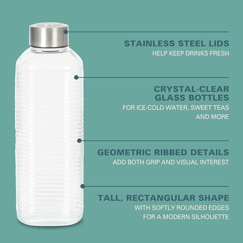 Aspen Heights 33oz Glass Bottle Set - Reusable Leakproof Water & Juice Bottles with Stainless Steel Lids