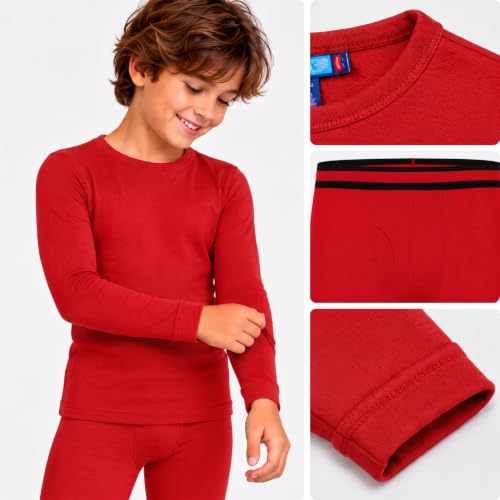 Thermal Underwear Set for Boys Large (12-14) Red Fleece Top & Long Johns
