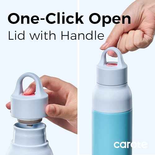 CAROTE 19 oz One-Click Open Insulated Water Bottle & 21 oz Tumblers with Lid and Straw, Double-Wall Insulated Stainless Steel, Leakproof Lid with Handle, Essential for Travel, Sports(Vibrant Blue)
