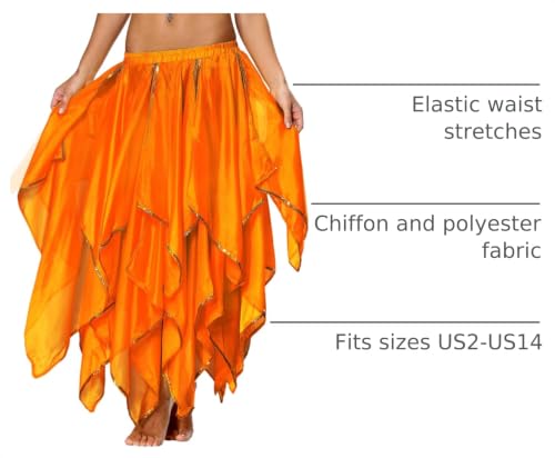 Women's 10 Panel Handkerchief Skirt with Gold Sequins - Orange Variation 10 Panel