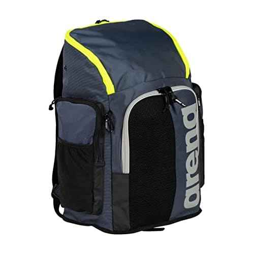 ARENA Spiky III Backpack 45 Swimming Athlete Sports Gym Rucksack Large Training Gear Equipment Swim Bag for Men and Women, 45 Liters, Navy/Neon Yellow