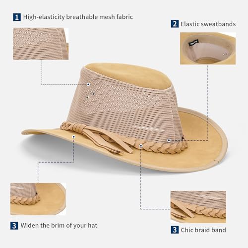 X-Large Mesh Sun Hat for Men Golf Beach Safari Wide Brim Outdoor Cap - Natural