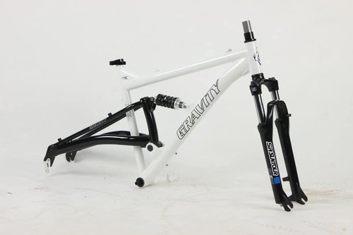 Gravity FSX 26 inch Wheel Aluminum Disc Brake Full Dual Suspension Bike Frame with Rear Shock (White, 17 inch = Small/Med fits* up to 5'8")