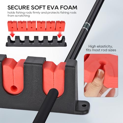 Horizontal Red Fishing Rod Holder Wall Mount for 6 Rods - Axlksia