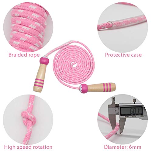 Kids Jump Rope 7ft Adjustable Cotton with Wooden Handle Pink+Blue