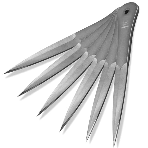 9.5 Inch Throwing Spikes Set - 0.236" Thick Full Tang Steel with Nylon Sheaths - 6 Pack
