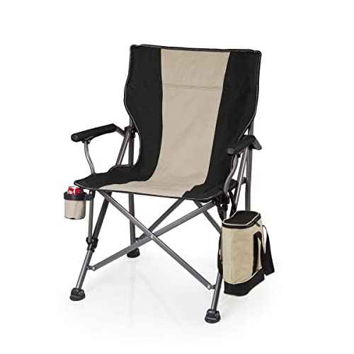 PICNIC TIME Outlander XL Heavy Duty Folding Camping Chair with Insulated Cooler, Oversized Portable Lawn, Beach & Camp Chair with Cup Holder, Storage Pocket, Carry Bag, 400 lb Capacity (Black)