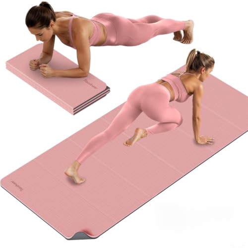 Pink & Gray Foldable Yoga Mat - 10mm Extra Thick Non-Slip TPE for Home Gym & Workout