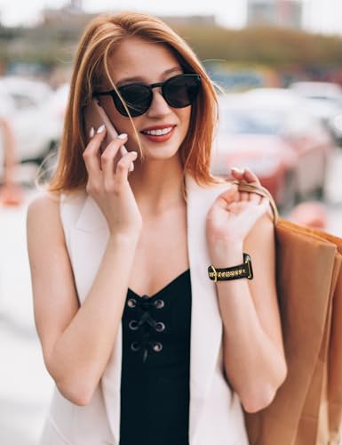 Leather Watch Band Compatible with Fitbit Versa 2 and Versa Lite - Dressy Premium Strap with Stainless Steel Chain