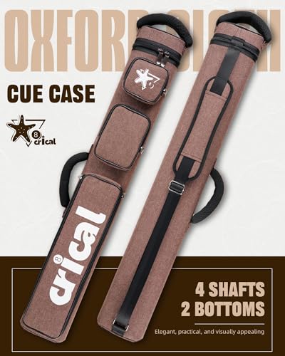 CRICAL 2x4 Pool Cue Case - Brown Standard Billiard Cue Storage with Accessory Pockets