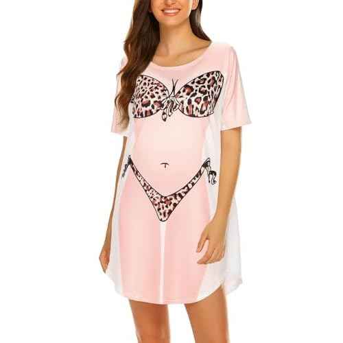 Ekouaer Women's Bikini Shirt Cover Up Short Sleeve Cute Bikini Print Cover-Up Baggy T Shirt Dress Fun Wear