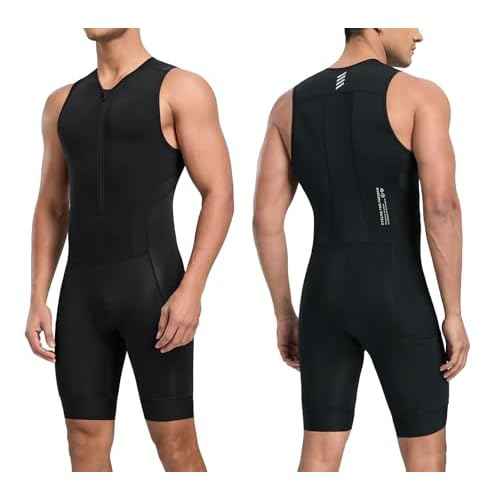 Santic Men's Triathlon Suit Sleeveless Skinsuit Padded Quick-Dry Swim Bike Run with Pockets