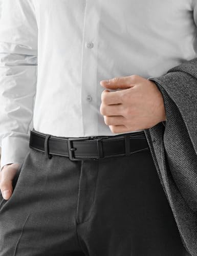 Men's 1.5 Inch Leather Ratchet Belt in Gift Box - All Black, Small 28-36 Inch