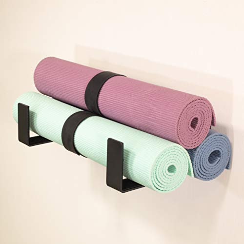 X-Large Yoga Mat Wall Mount Rack Holds 3 Mats Foam Roller Storage Black
