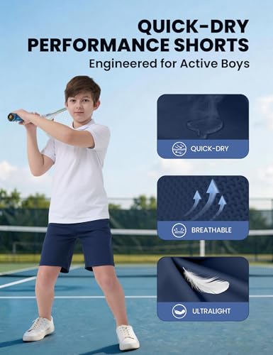 Rupy Boys' Athletic Quick Dry Soccer Basketball Shorts with Pockets - X-Small, Black & Navy Blue