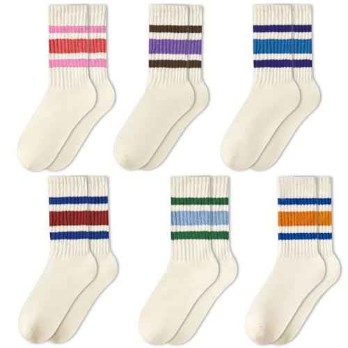 American Trends Retro Striped Crew Socks for Women Slouchy Athletic Calf Tube Socks Running Golf Tennis Volleyball Etc
