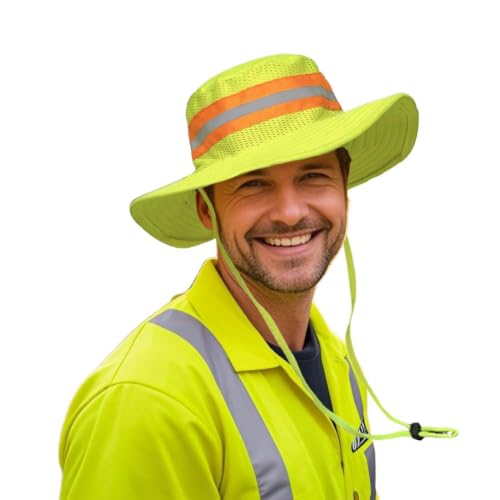 High Visibility Neon Reflective Sun Bucket Hat - Wide Brim Mesh Fishing Cap for Men Women - Green