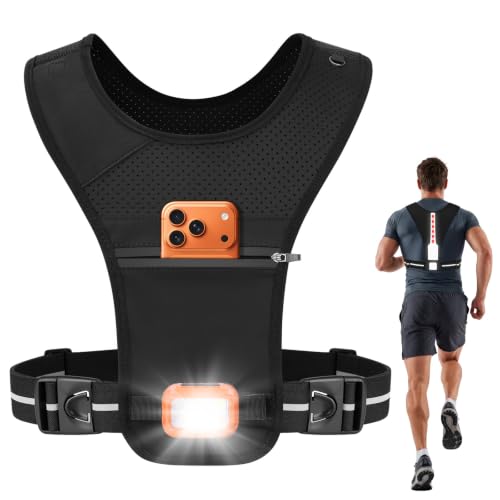 MOKURA Reflective Running Vest with Light for Women and Men - Black, Medium