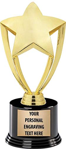 Personalized Gold Star Trophies - 7¼” Deluxe Round Base Engraved Award - Crown Awards, Variation 1