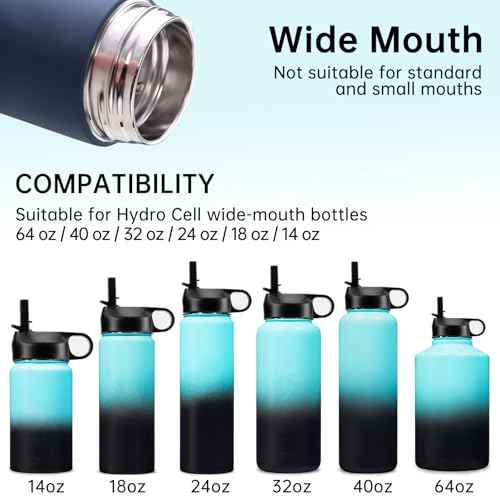Lid Replacement Compatible with Hydro Cell Wide Mouth Bottle 64 oz, 40 oz, 32 oz, 24 oz, 18 oz, 14 oz,with 2 straws and 1 straw brush