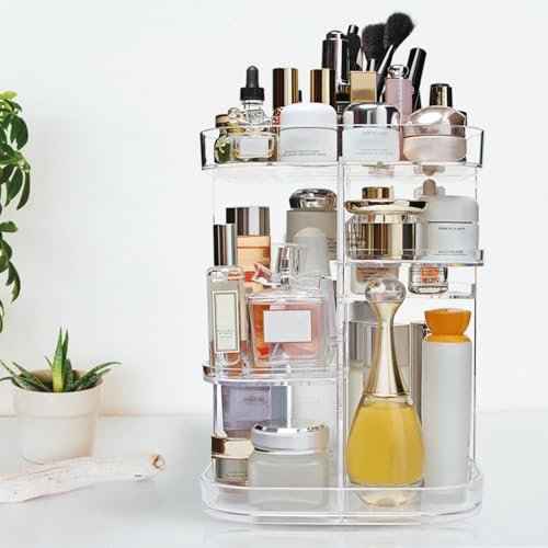 360-Degree Makeup Organizer, DIY Adjustable Rotating Cosmetic Storage Carousel Spinning Holder Storage Rack with 5 Layers Large Capacity, Best for Countertop, Square