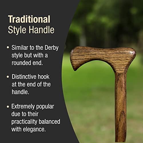 Brown Handcrafted Twisted Oak Walking Cane - 37 Inch, Traditional Handle, Made in USA