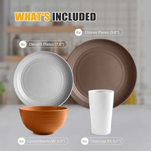 Farmhouse Dinnerware Set - 32-Piece Plates & Bowls for Kitchen & Dining, Wheat Straw Material
