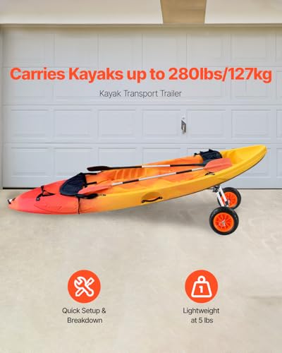 Kayak Cart 280lbs Load Capacity with Solid 10 Inch Tires, Adjustable Width & Foam Protection