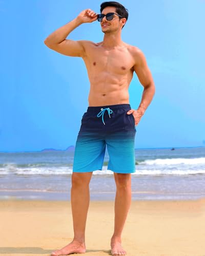 Men's 9 Inch Swim Trunks with Zipper Pockets - Large / A03 Blue