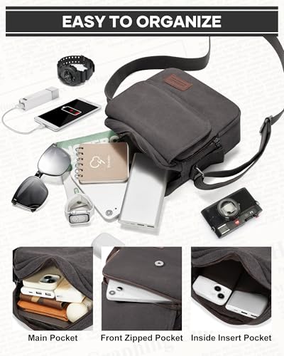 WISEPACK Small Vintage Canvas Crossbody Bag for Men - Black Grey Large Variation A2-845