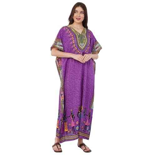 Divine threads Women African Print Kimono Cover Up V Neck Batwing Sleeve Plus Size Beach Kaftan Dresses Brown