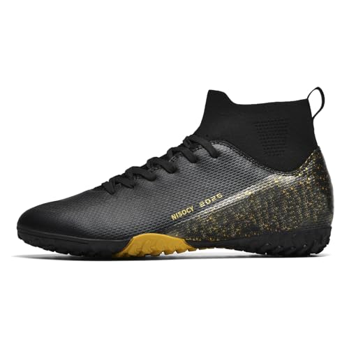 Men's Soccer Shoes High-Top Football Cleats Outdoor Indoor Lightweight Training Black 10