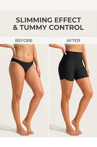 Women’s High Waisted Swim Shorts Tummy Control Bathing Suit Bottoms - Small Black