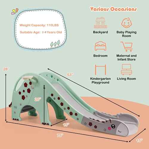 BABY JOY Toddler Slide, Kids Large Slide Play Climber Set with Long Slipping Slope, Basketball Hoop and Ball, Enclosed Steps, Easy Assemble Indoor Outdoor Backyard Freestanding Slides for Kids Age 1-8