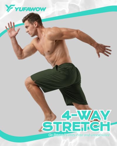 Men's 9-Inch Swim Trunks with Mesh Lining Quick Dry Breathable Pockets - Army Green, Large